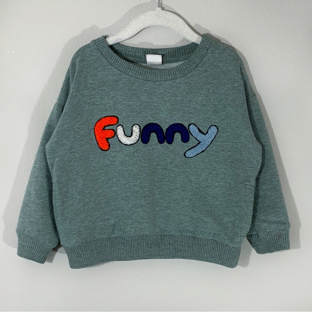 {Stem} Funny Fuzzy Applique Green Pull-over Sweater • Size 3